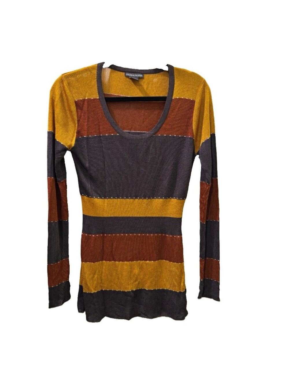 Chelsea & Theodore striped long sleeve fitted open knit textured sweater size M